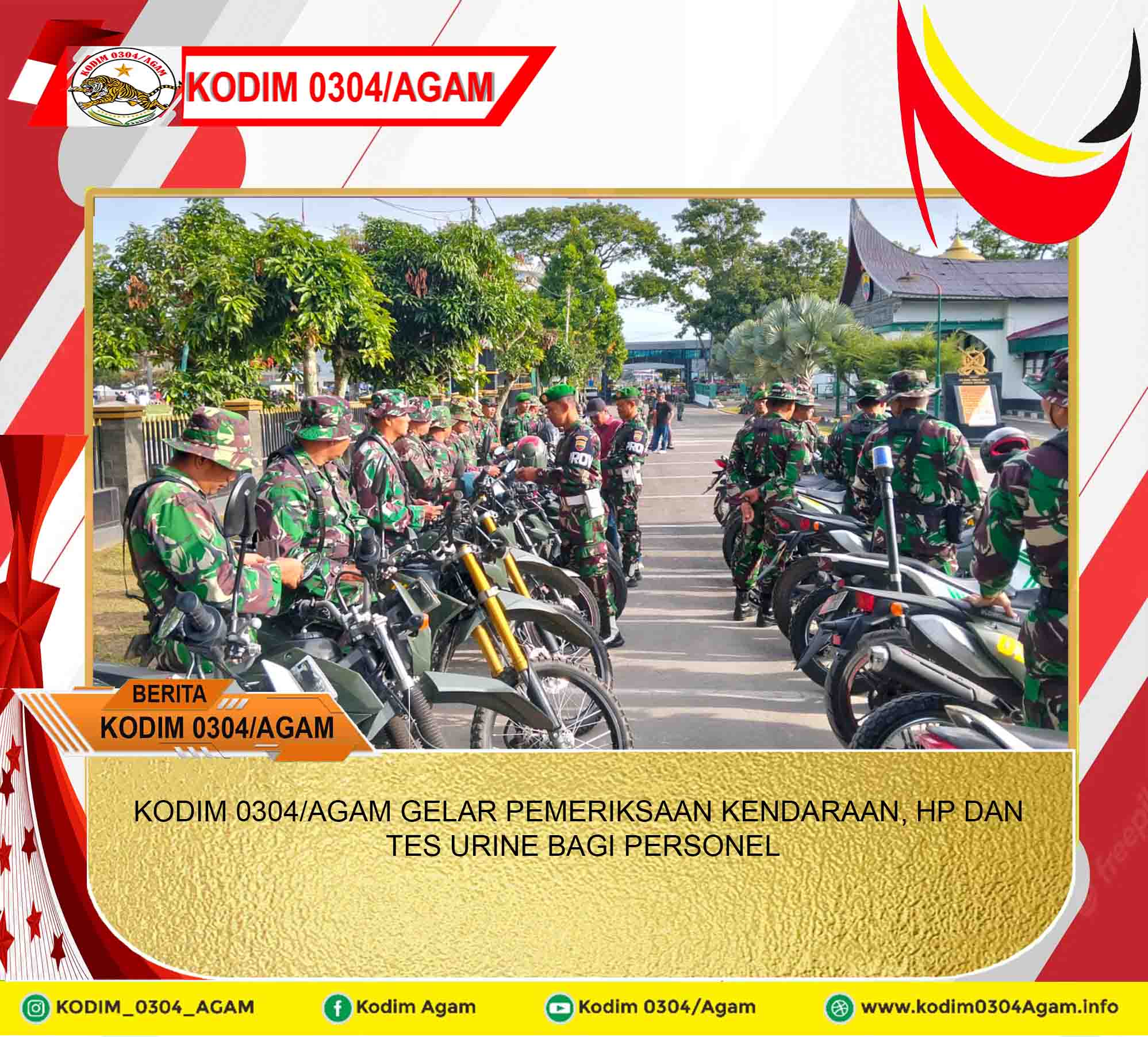 KODIM 0304/AGAM GELAR PEMERIKSAAN KENDARAAN, HP DAN TES URINE BAGI PERSONEL