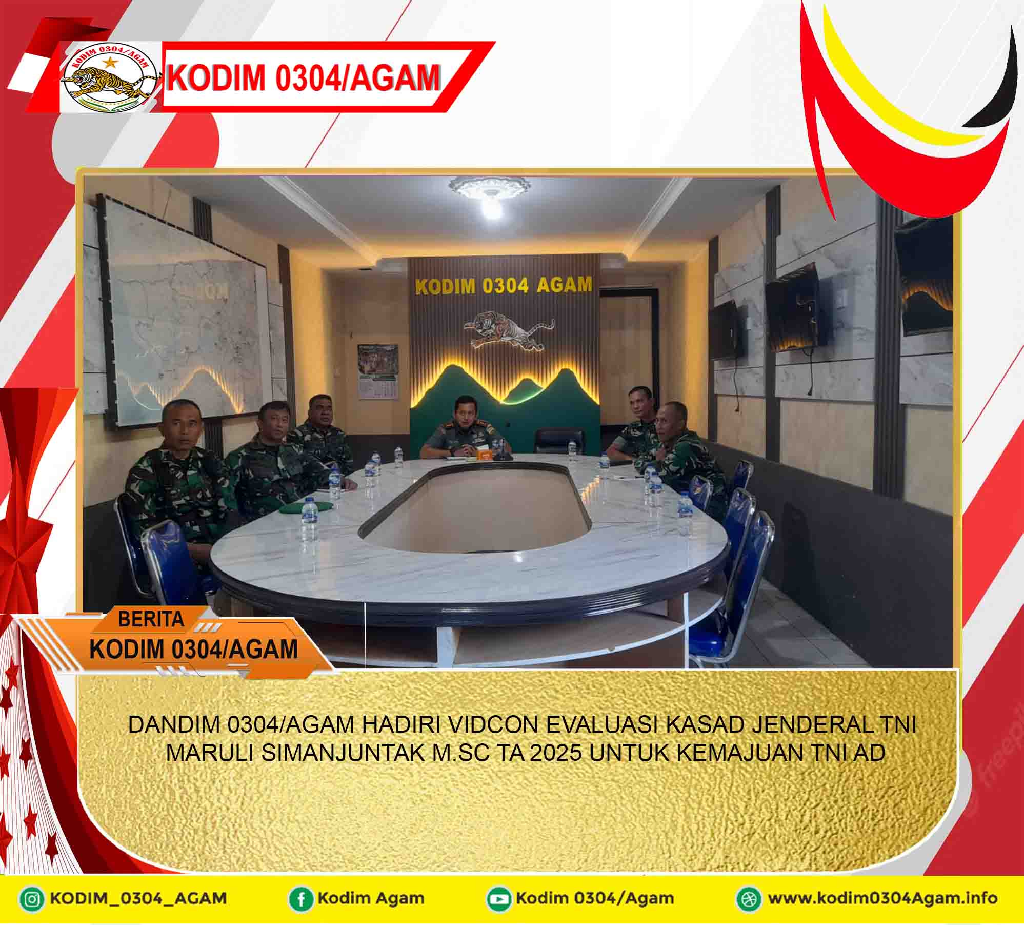 DANDIM 0304/AGAM HADIRI VIDCON EVALUASI KASAD JENDERAL TNI MARULI SIMANJUNTAK M.SC TA 2025 UNTUK KEMAJUAN TNI AD