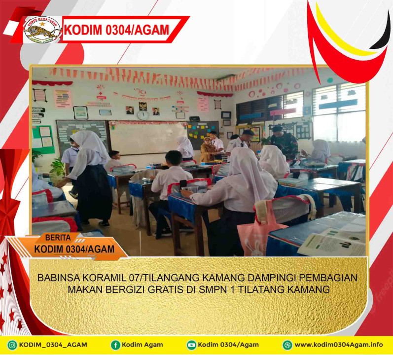 BABINSA KORAMIL 07/TILANGANG KAMANG DAMPINGI PEMBAGIAN MAKAN BERGIZI GRATIS DI SMPN 1 TILATANG KAMANG