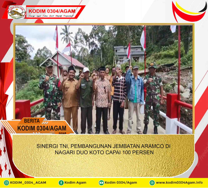 SINERGI TNI, PEMBANGUNAN JEMBATAN ARAMCO DI NAGARI DUO KOTO CAPAI 100 PERSEN