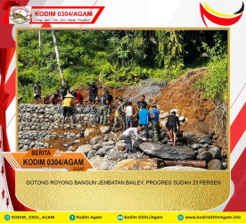 GOTONG ROYONG BANGUN JEMBATAN BAILEY, PROGRES SUDAH 23 PERSEN